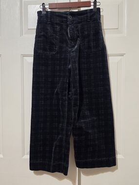 Maeve The Colette Black Plaid Wide-Leg Corduroy Crop Pants Sz 28